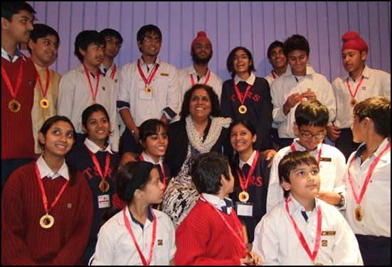 Childrens of Shri Ram School with their inspiring teacher who implemented rooftop rainwater harvesting Childrens of Shri Ram School with their inspiring teacher who implemented rooftop rainwater harvesting